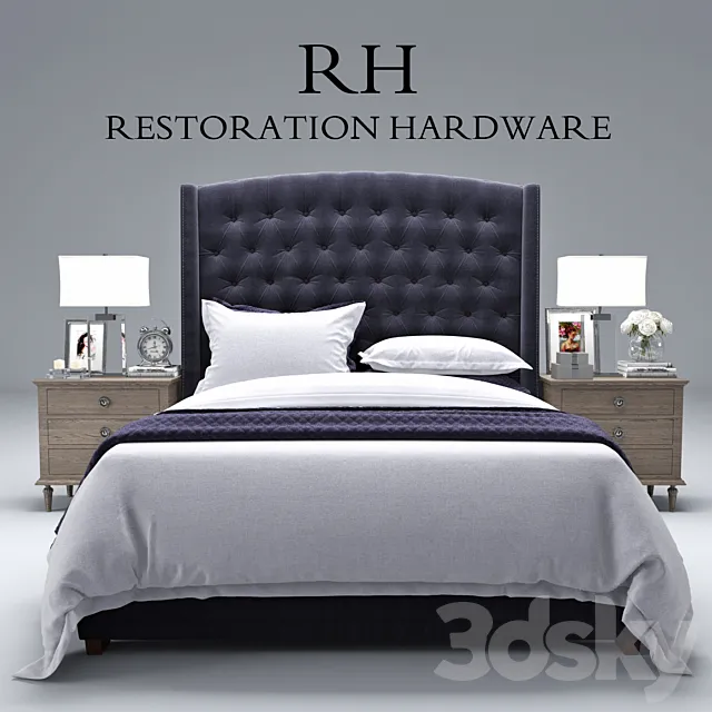 Furniture – Bed 3D Models – Restoration Hardware Warner Fabric Tufted bed