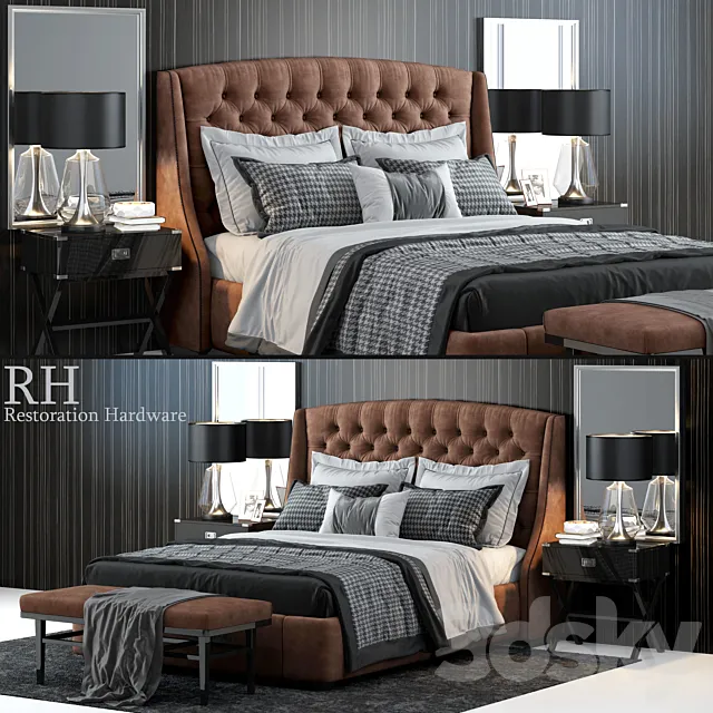 Furniture – Bed 3D Models – Restoration Hardware Warner Tufted Bed