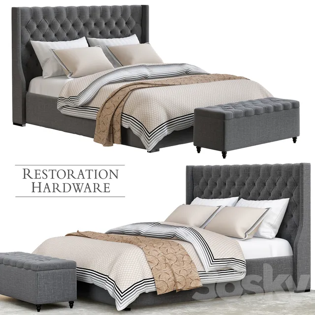 Furniture – Bed 3D Models – RestorationHardwareGrayBedroom