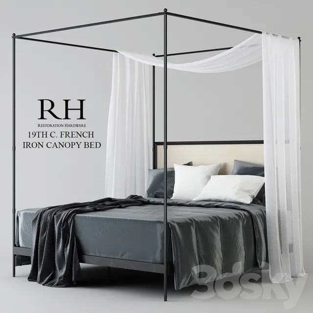 Furniture – Bed 3D Models – RH19THWITHFRENCHIRONCANOPYBED