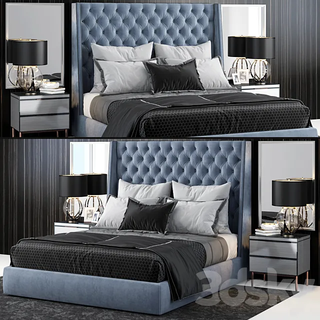 Furniture – Bed 3D Models – Sandringham Velvet Upholstered Winged Bed