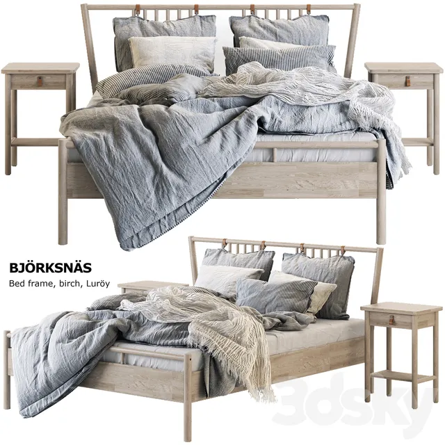 Furniture – Bed 3D Models – Wooden bed BJORKSNAS by IKEA 3D model