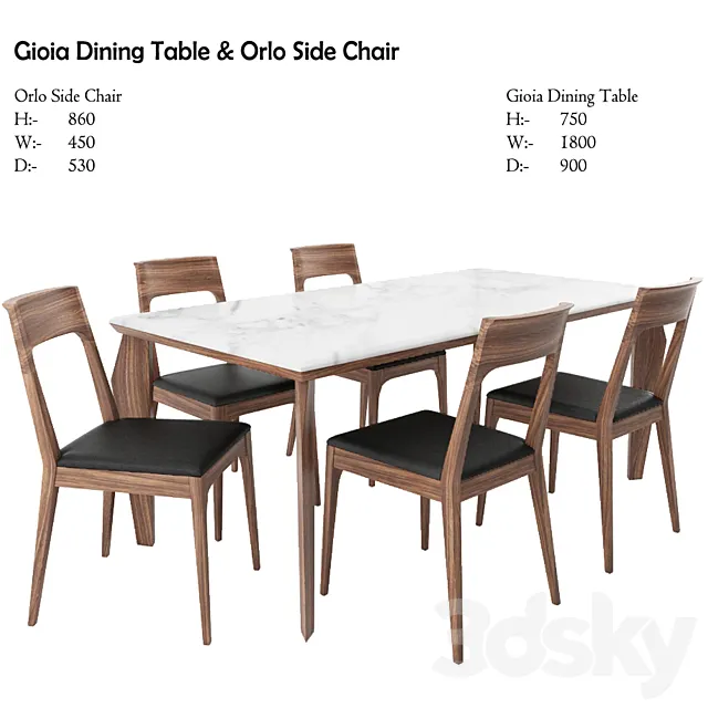 Gioia Dining Table & Orlo Side Chair 3DS Max - thumbnail 3