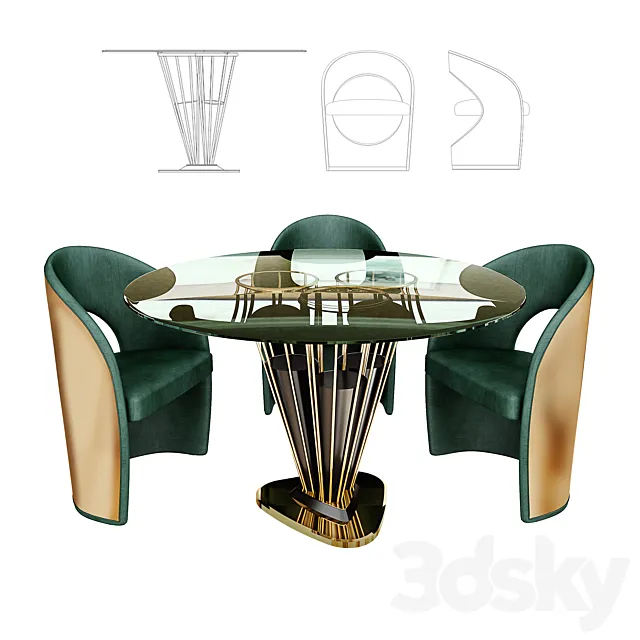 Furniture – Table and Chairs (Set) – 3D Models – 0021