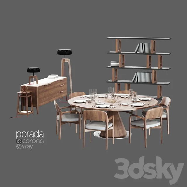 Furniture – Table and Chairs (Set) – 3D Models – 0031