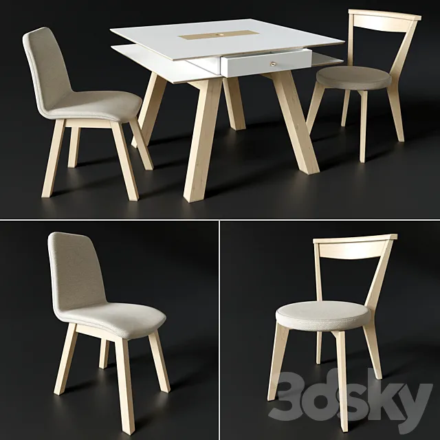 Furniture – Table and Chairs (Set) – 3D Models – 0046