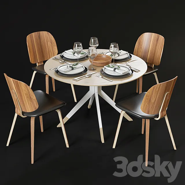 Furniture – Table and Chairs (Set) – 3D Models – 0052