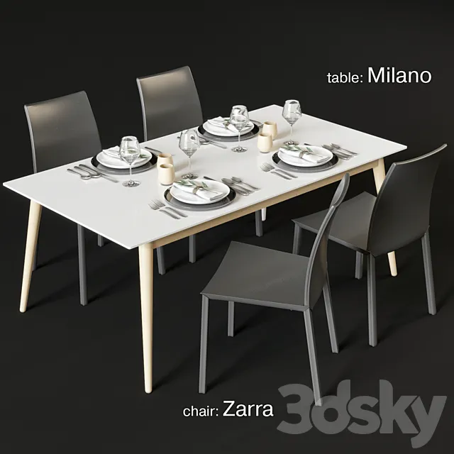 Dining table and chairs BoConcept Milano and Zarra 3DS Max - thumbnail 3