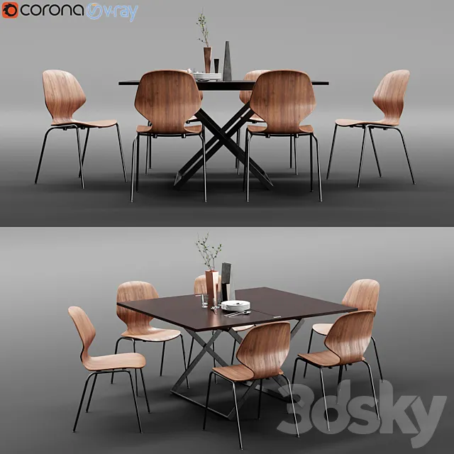 Furniture – Table and Chairs (Set) – 3D Models – 0091