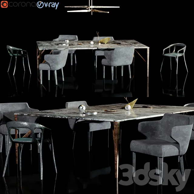 Furniture – Table and Chairs (Set) – 3D Models – 0092