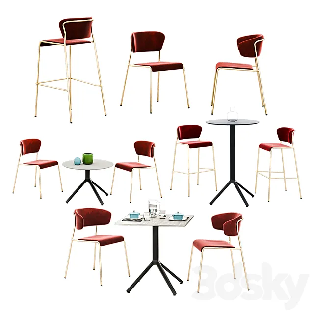 Furniture – Table and Chairs (Set) – 3D Models – 0104