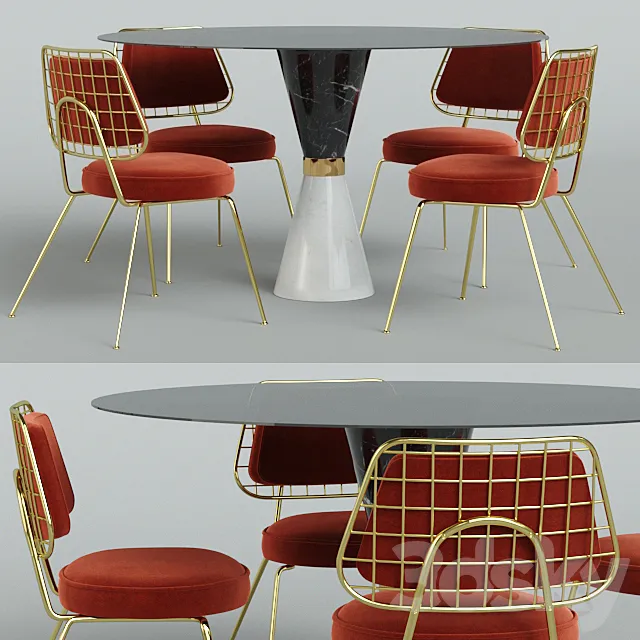 Furniture – Table and Chairs (Set) – 3D Models – 0148