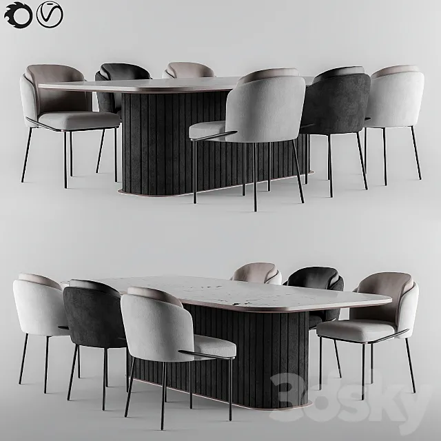 Furniture – Table and Chairs (Set) – 3D Models – 0179