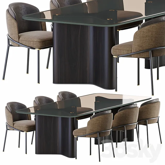 Minotti lou dining table & chair fil noir 3DS Max - thumbnail 3