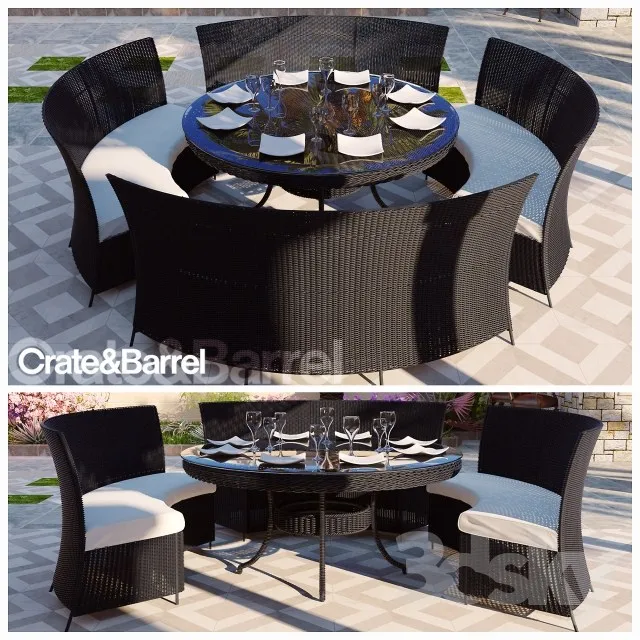 RATTAN DINING TABLE SET 3DS Max - thumbnail 3