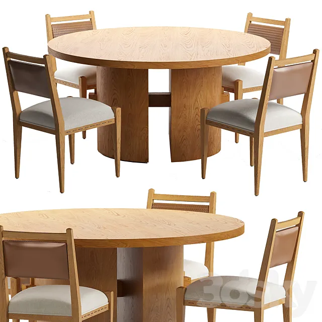 Oak dining set 3DS Max - thumbnail 3