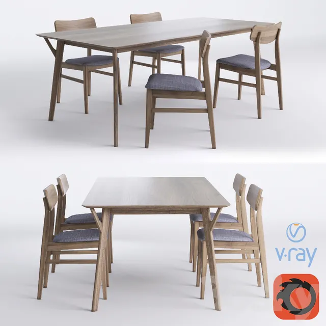 Furniture – Table and Chairs (Set) – 3D Models – 0302