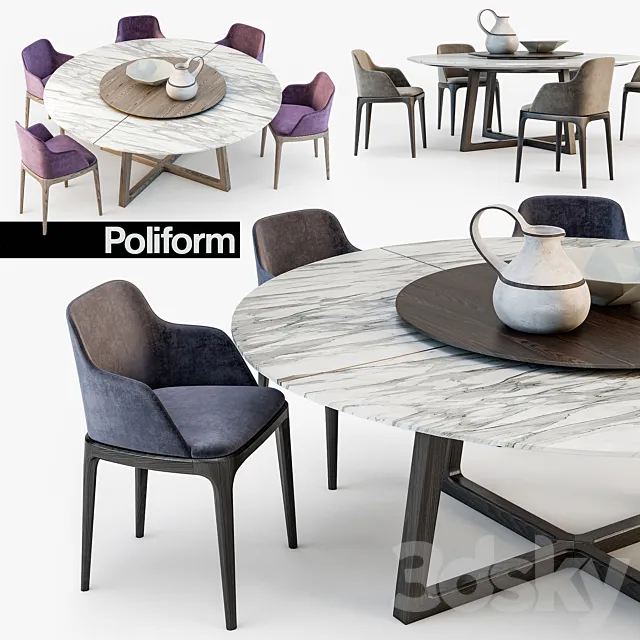 Poliform Grace chair Concorde table 3DS Max - thumbnail 3