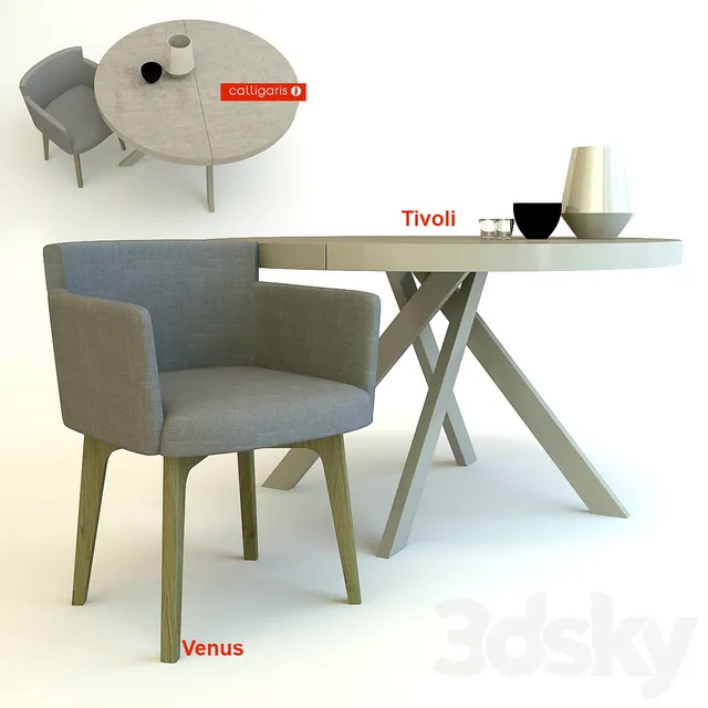 Furniture – Table and Chairs (Set) – 3D Models – 0364