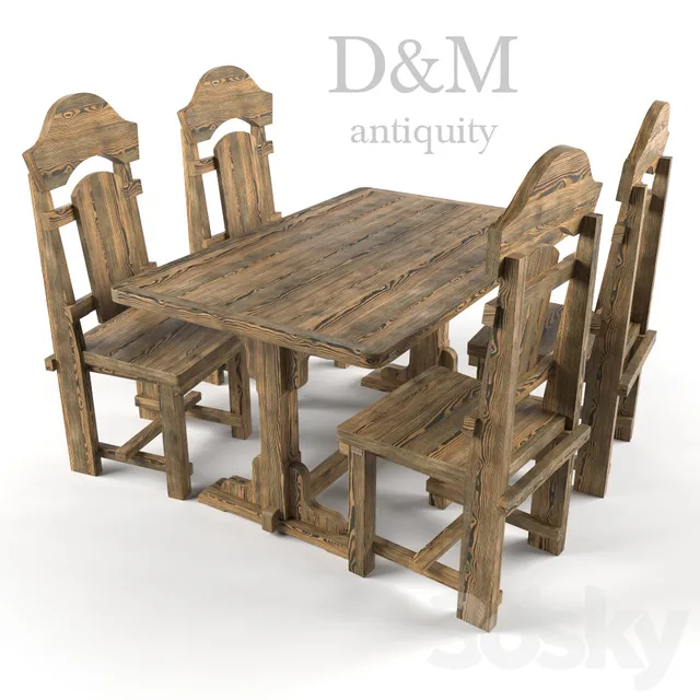Furniture – Table and Chairs (Set) – 3D Models – Aged table and chairs from D&M