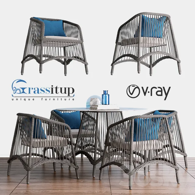 Furniture – Table and Chairs (Set) – 3D Models – Aira Dining Blue Grassitup