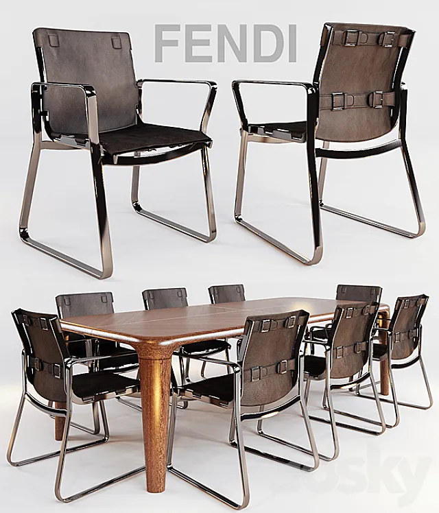 Furniture – Table and Chairs (Set) – 3D Models – Blixen chair and table Serengeti by Fendi Casa (max 2010; 2011; obj)