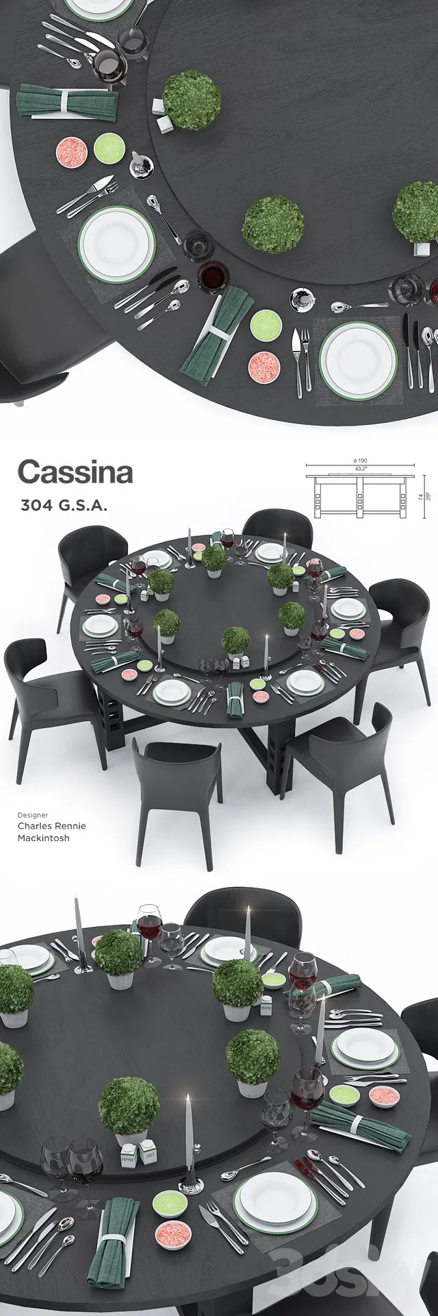 Furniture – Table and Chairs (Set) – 3D Models – Cassina 304 GSA 3D Model