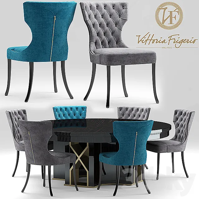 Furniture – Table and Chairs (Set) – 3D Models – Chair vittoria frigerio Adda Capitonne Grimaldi