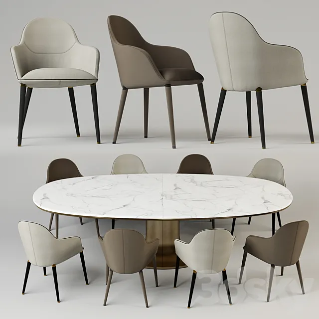 Furniture – Table and Chairs (Set) – 3D Models – Chairs by Giorgetti Selene. Giorgetti Mizar table