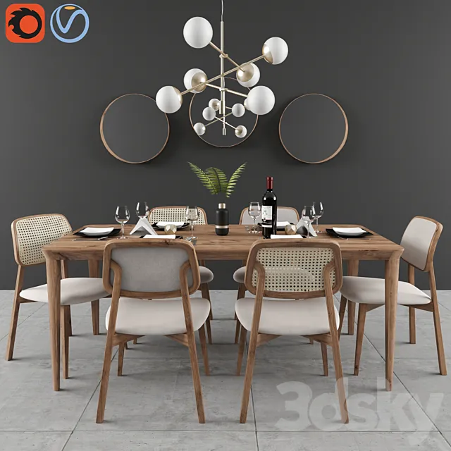 Furniture – Table and Chairs (Set) – 3D Models – Dining set Lider with mirror ESPELHO LIP