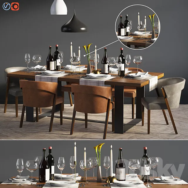 Furniture – Table and Chairs (Set) – 3D Models – Dinning Set 04
