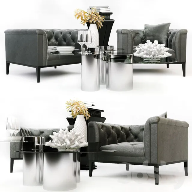 Furniture – Table and Chairs (Set) – 3D Models – Eichholtz Cesare & Table Set