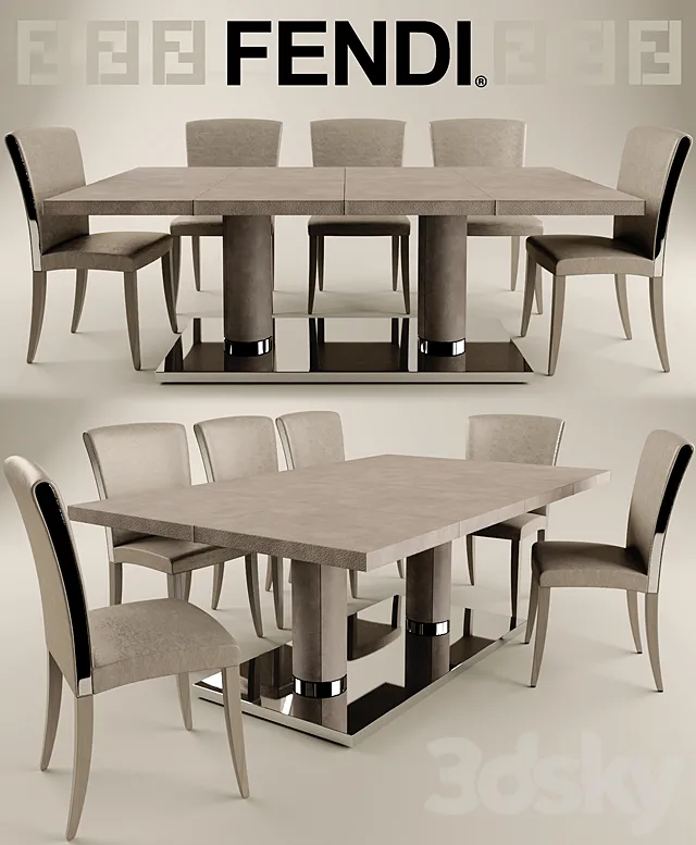 Furniture – Table and Chairs (Set) – 3D Models – FENDI CASA Bernini; FENDI CASA ELISA