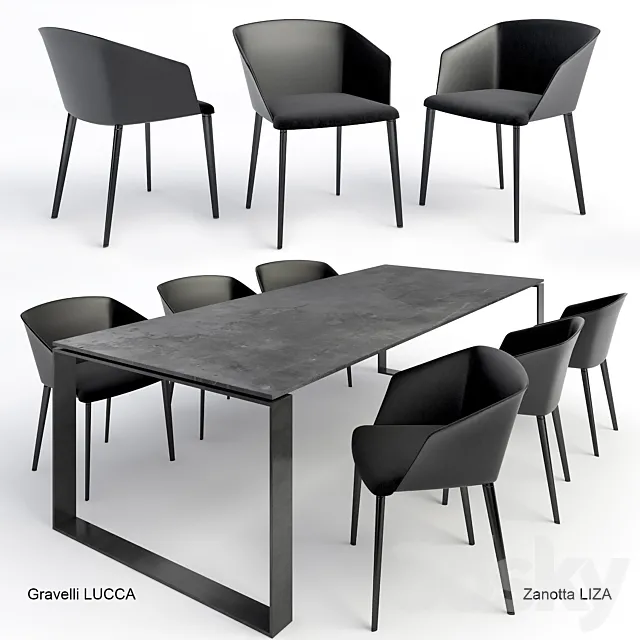 Furniture – Table and Chairs (Set) – 3D Models – Gravelli table + Zanotta chair