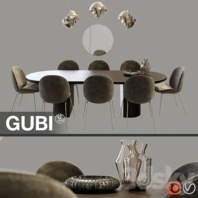 Furniture – Table and Chairs (Set) – 3D Models – Gubi Dining Set 1