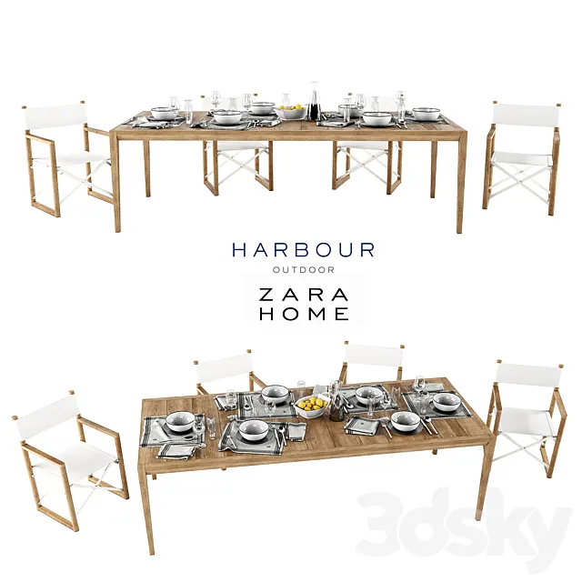 Furniture – Table and Chairs (Set) – 3D Models – Harbor Outdoor collect and Zara Home table setting
