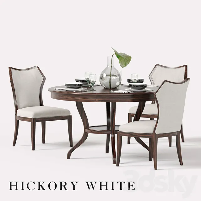 Furniture – Table and Chairs (Set) – 3D Models – Hickory White Halsey Side Chair and Round Dining Table