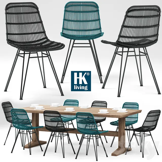 Furniture – Table and Chairs (Set) – 3D Models – HKliving Rotan Stoel