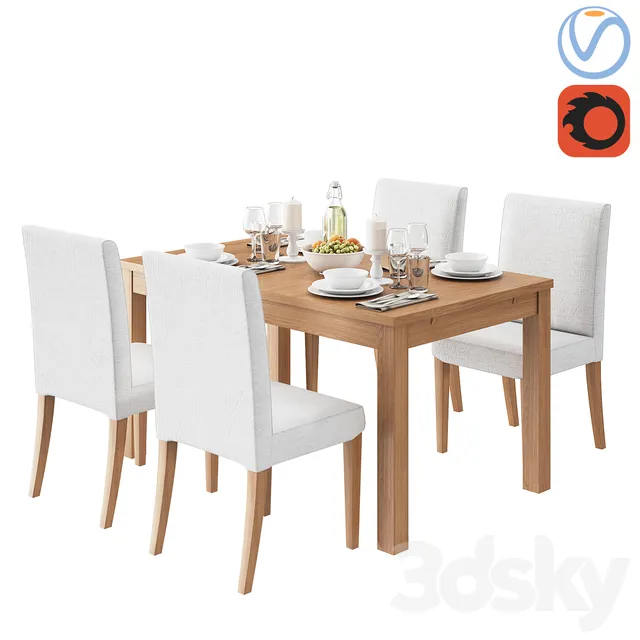Furniture – Table and Chairs (Set) – 3D Models – IKEA HENRIKSDAL BJURSTA 4 Person