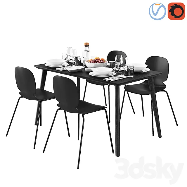 Furniture – Table and Chairs (Set) – 3D Models – IKEA LISABO and SVENBERTIL (Vray 2012; obj)