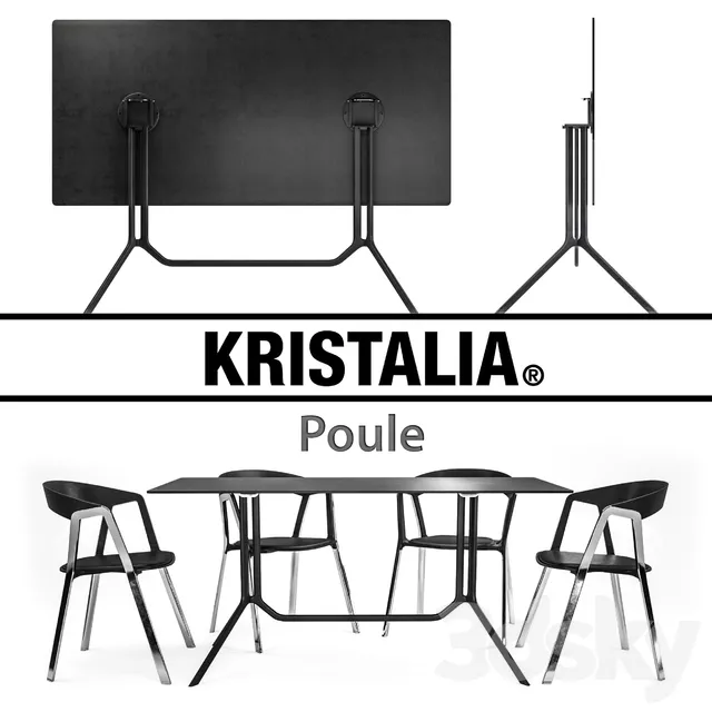 Furniture – Table and Chairs (Set) – 3D Models – Kristalia Poule and Compas