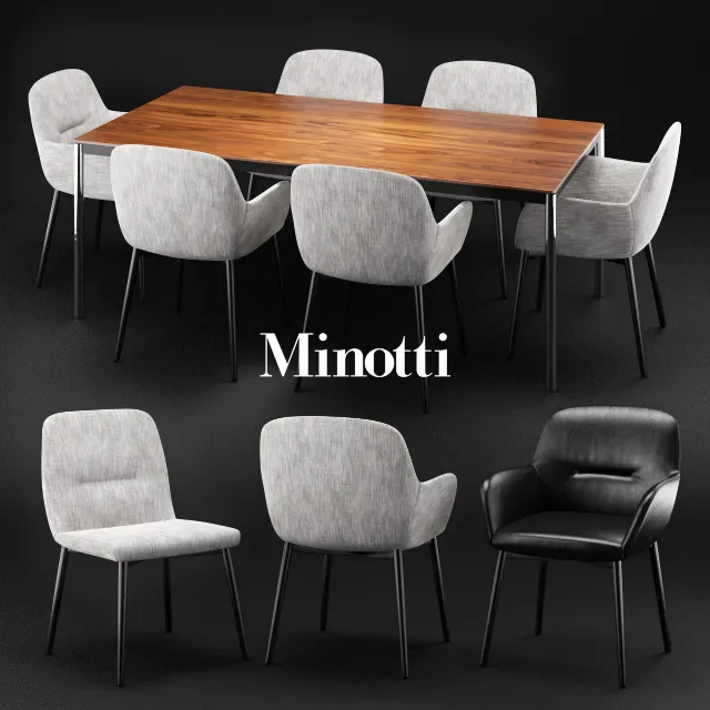 Furniture – Table and Chairs (Set) – 3D Models – Minotti Flavin chair & Jorn table