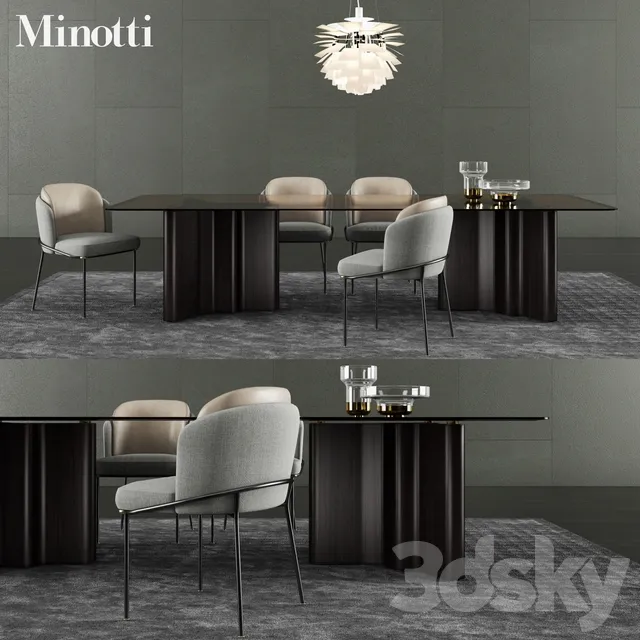 Furniture – Table and Chairs (Set) – 3D Models – Minotti Lou Dining Table & Fil Noir Dining Chair