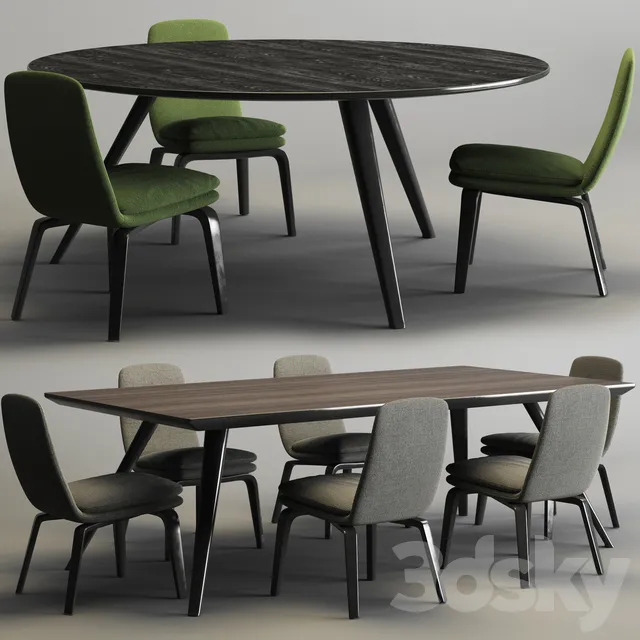 Furniture – Table and Chairs (Set) – 3D Models – Minotti Set – Evans Table and York Chair