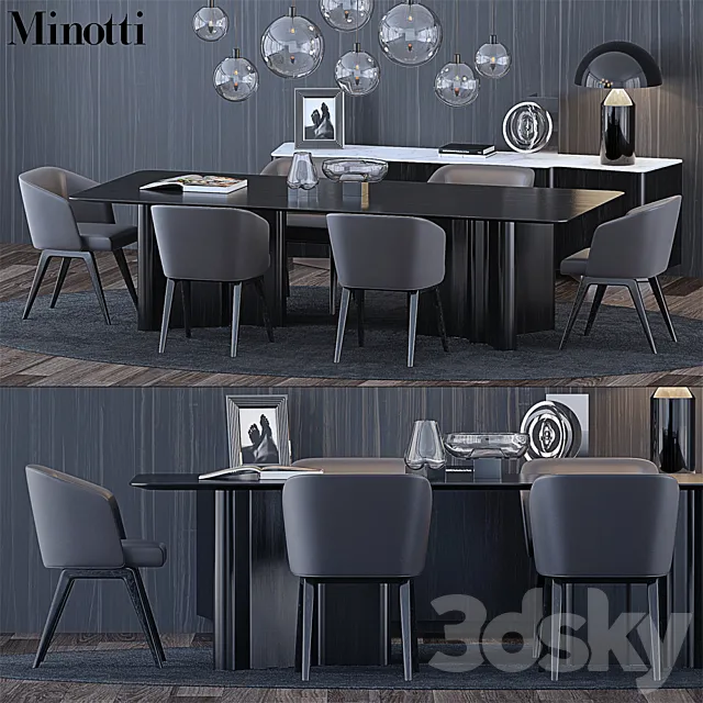 Furniture – Table and Chairs (Set) – 3D Models – Minotti Set 3 3D Model