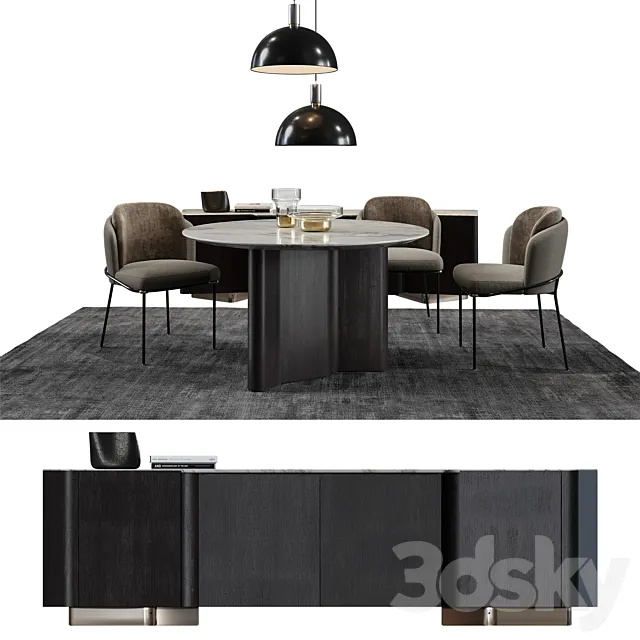 Furniture – Table and Chairs (Set) – 3D Models – Minotti Set Fil Noir 3d model