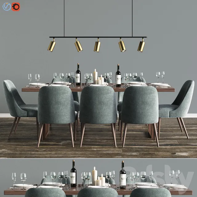 Furniture – Table and Chairs (Set) – 3D Models – Modern Dinning Set 6