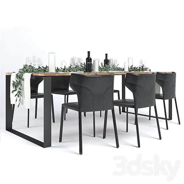 Furniture – Table and Chairs (Set) – 3D Models – Natuzzi Pi Greco Dinning 3D Model