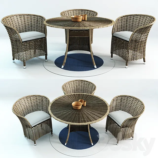 Furniture – Table and Chairs (Set) – 3D Models – Patio Wicker