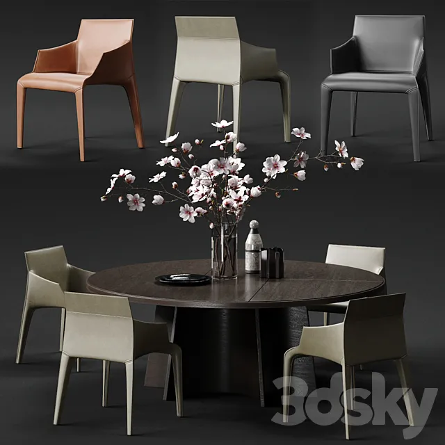 Furniture – Table and Chairs (Set) – 3D Models – POLIFORM SEATTLE Armchair & KENSINGTON Table